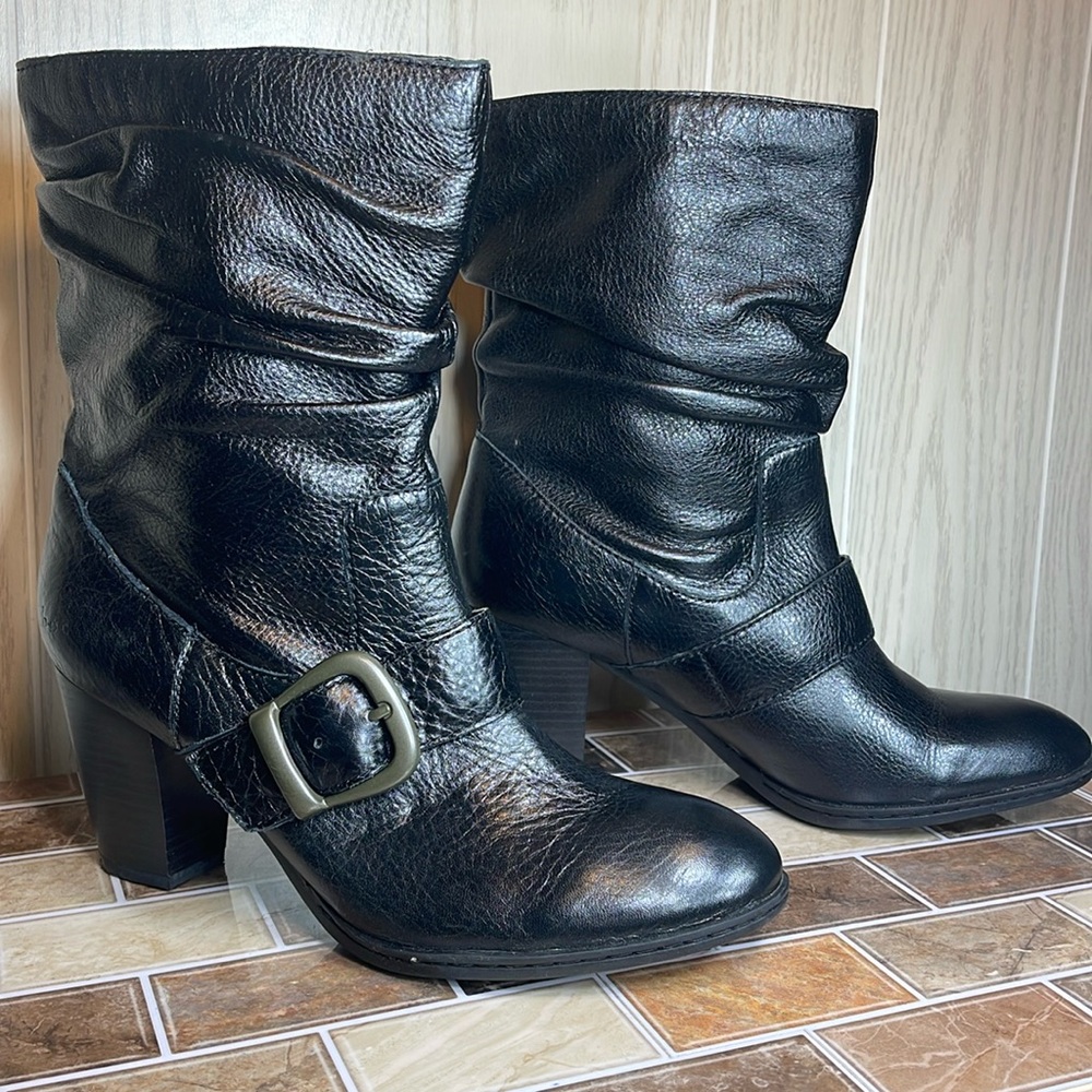New - No Tags Size 9  B.O.C. leather mid calf boots - Black /Pirate, Motorcycle.